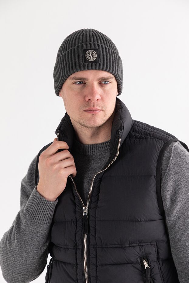 Stone Island knitted grey rws wool hat with full-length ribbed trim 191636 - photo 2