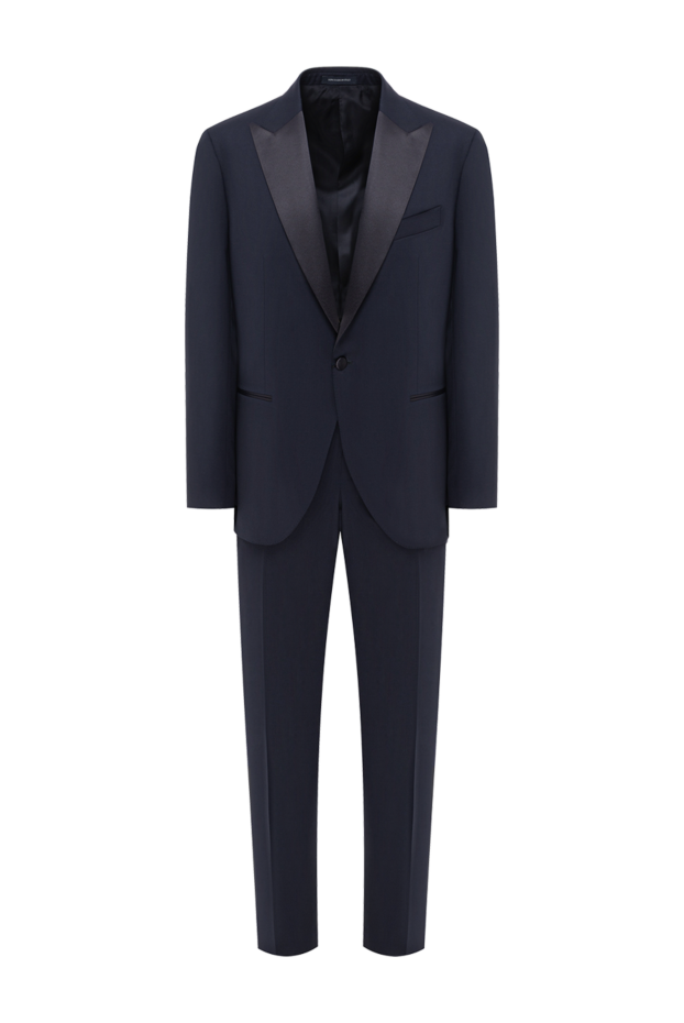 Dark blue wool tuxedo with satin lapels - photo 1
