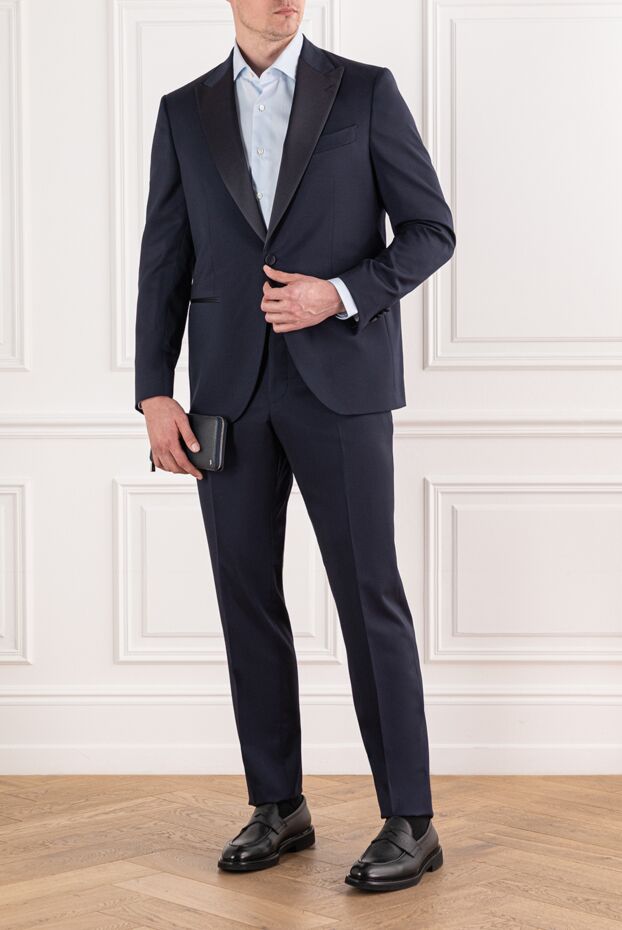 Dark blue wool tuxedo with satin lapels - photo 2