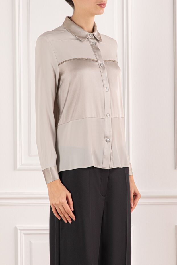 Panicale beige blouse with satin inserts and contrasting trim 191647 - photo 3