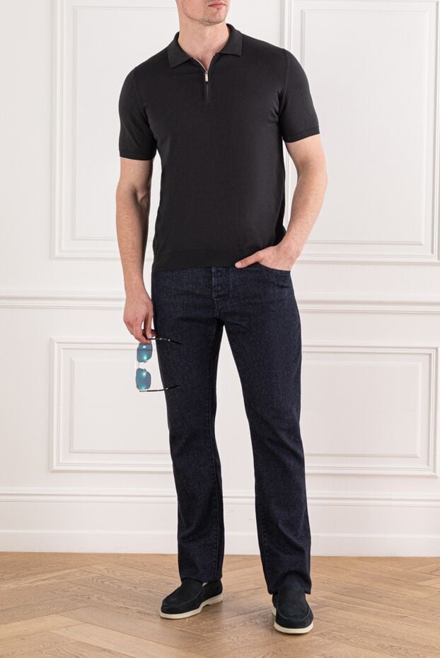 Svevo black cotton polo shirt with a zip placket 191681 - photo 2