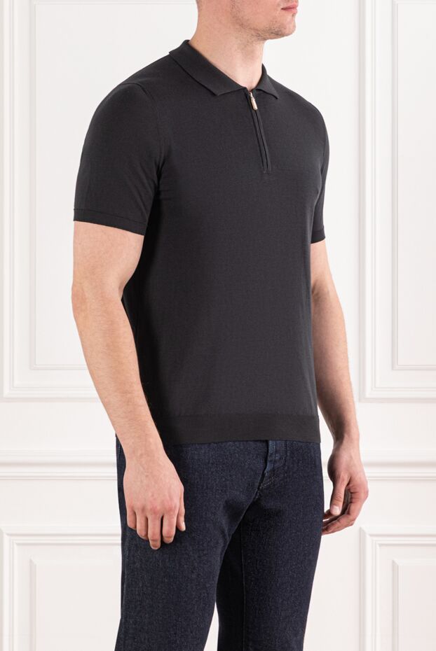 Svevo black cotton polo shirt with a zip placket 191681 - photo 3