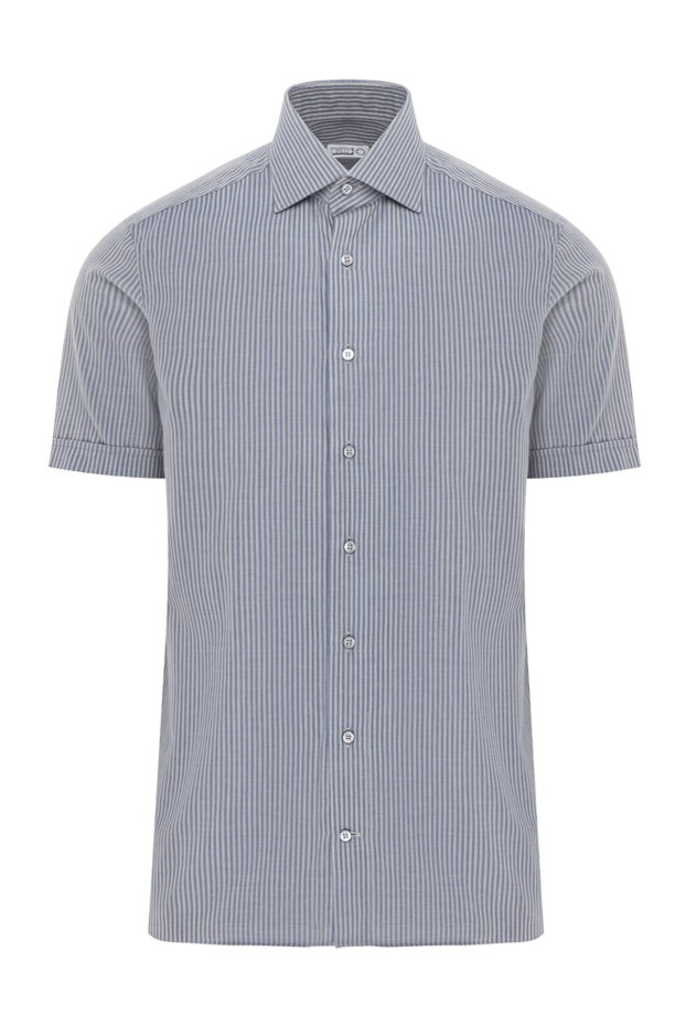 Zilli men's short-sleeved light blue shirt with vertical stripes 191697 - photo 1