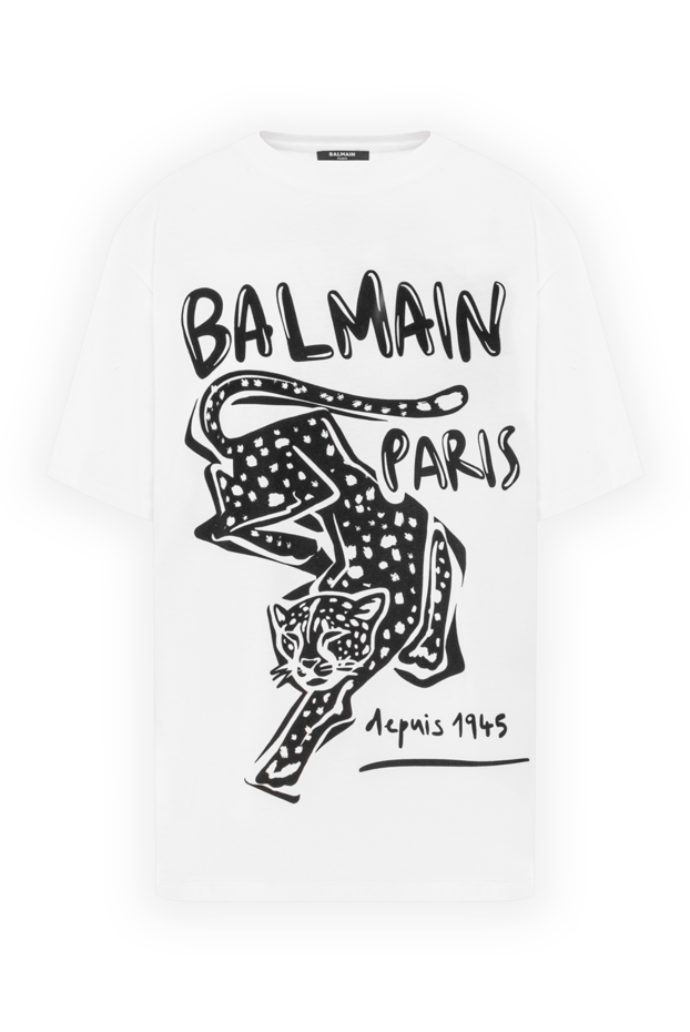 Balmain футболка с короткими рукавами и леопардовым принтом белая 191719 - фото 1