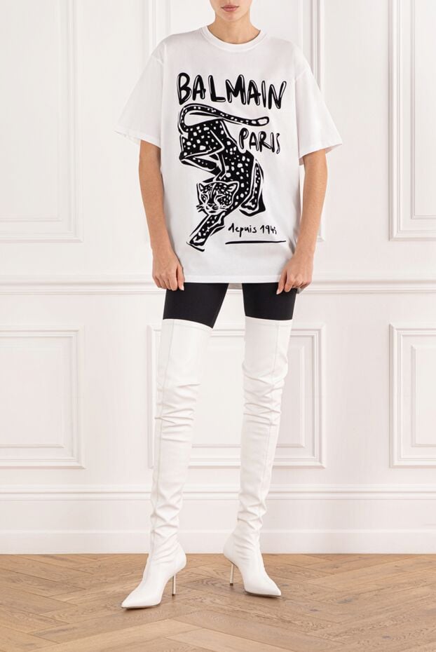 Balmain футболка с короткими рукавами и леопардовым принтом белая 191719 - фото 2