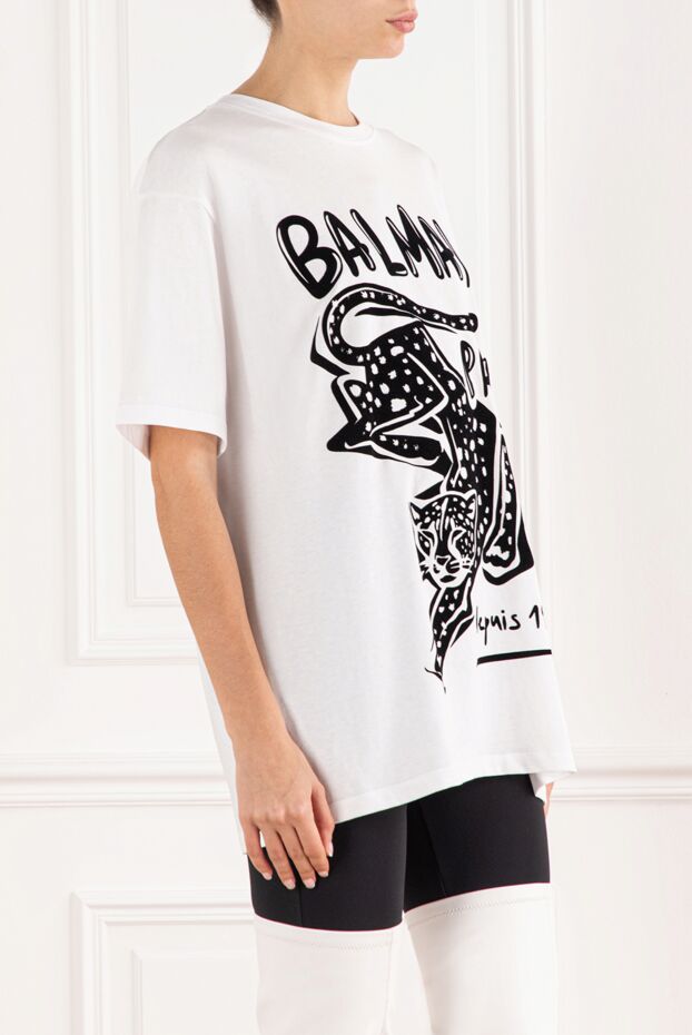 Balmain футболка с короткими рукавами и леопардовым принтом белая 191719 - фото 3
