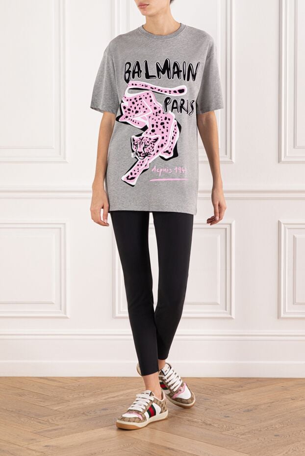 Balmain футболка с короткими рукавами и леопардовым принтом серая 191720 - фото 2