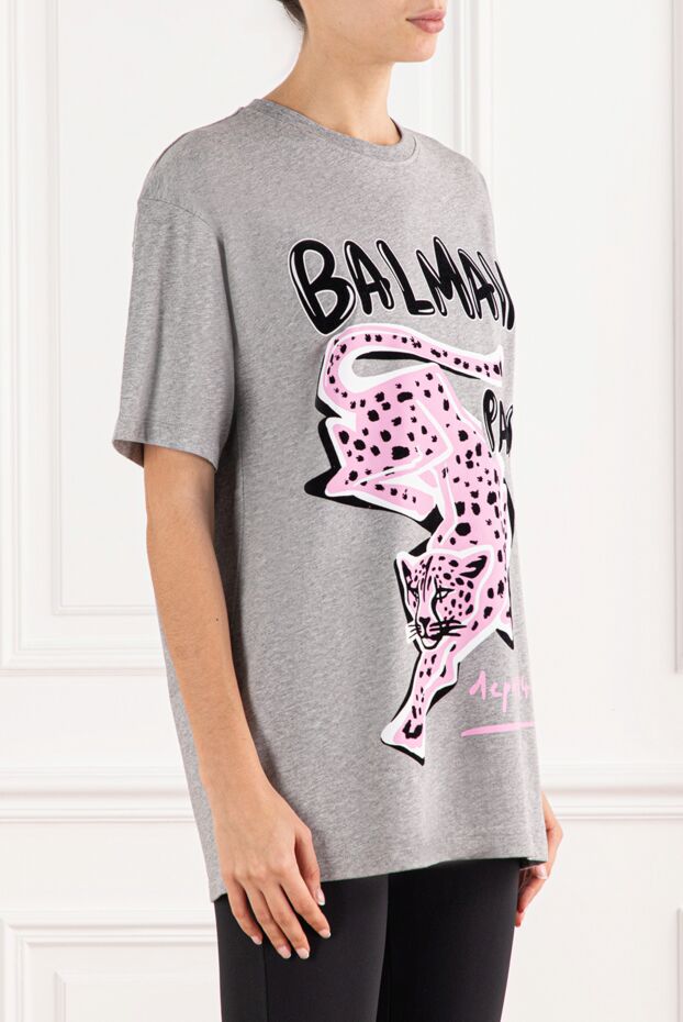 Balmain футболка с короткими рукавами и леопардовым принтом серая 191720 - фото 3