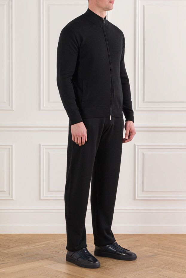 Cesare di Napoli classic wool tracksuit with a stand-up collar, black 191729 - photo 3