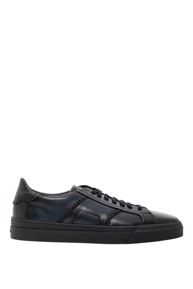 Santoni black leather double buckle sneakers with crocodile insert 191824 - photo 1