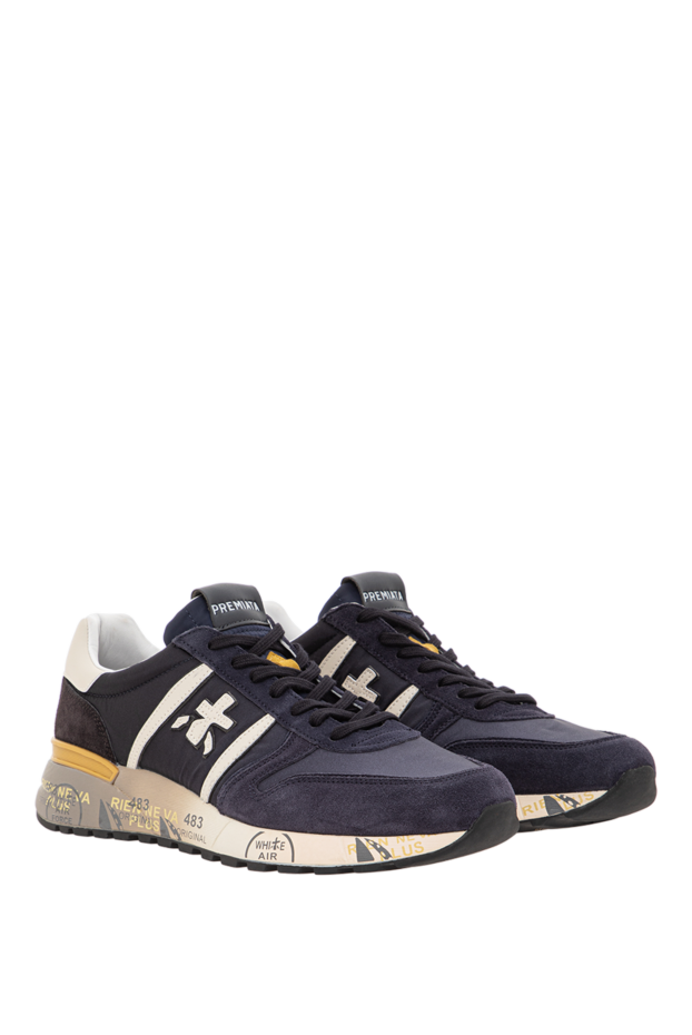 Premiata lander sneakers in soft suede and nylon with logo, blue 191827 - photo 3