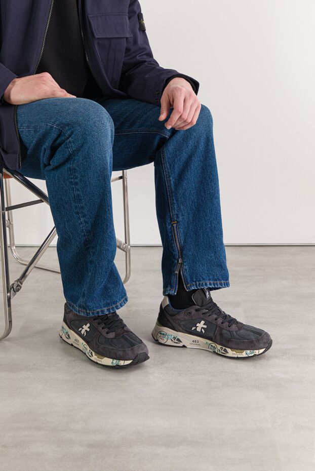 Premiata dark blue sneakers with suede panels and a graphic sole 191829 - photo 2