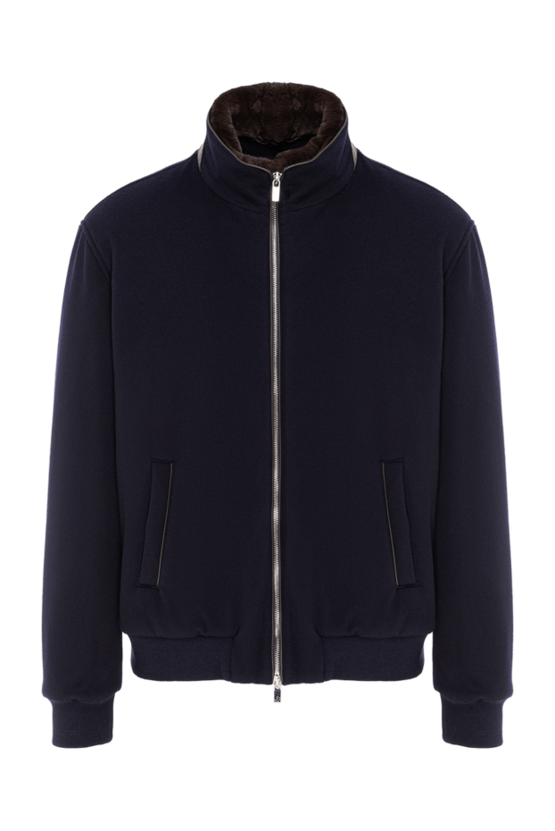 Tombolini blue wool bomber jacket with a natural fur collar 191845 - photo 1