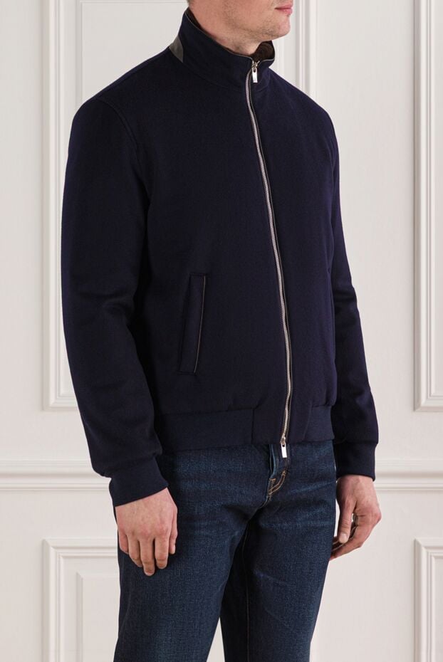Tombolini blue wool bomber jacket with a natural fur collar 191845 - photo 3