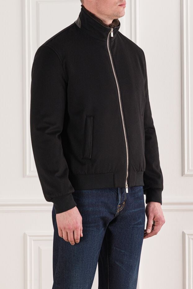 Tombolini black wool bomber jacket with a stand-up collar and zip fastening 191846 - photo 3