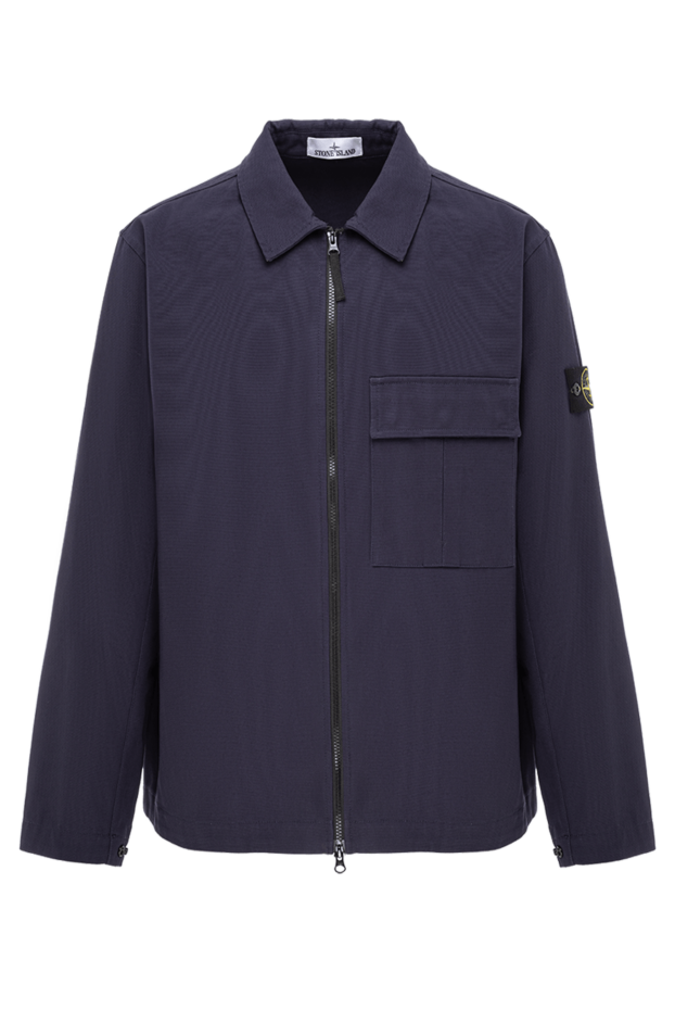 Stone Island blue cotton panama shirt jacket with a chest pocket with a flap and a button 191847 - photo 1