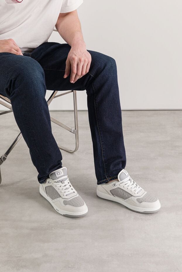 Dior b27 uptown low-top sneakers in white calfskin with gray overlays 191876 - photo 2