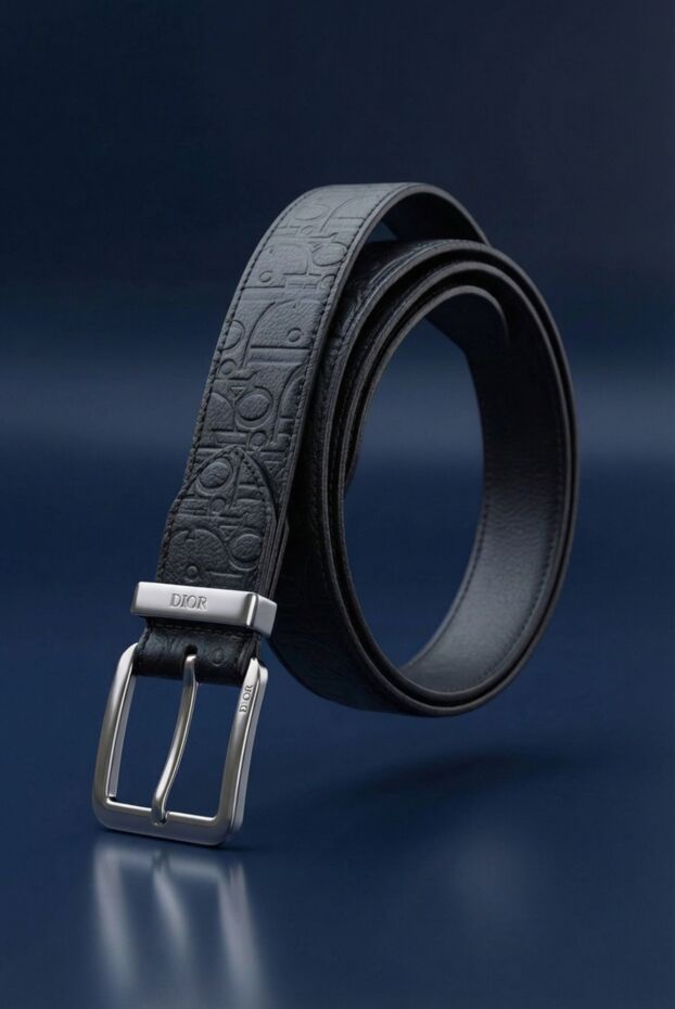 Ремінь із чорної зернистої шкіри з тисненням - фото 2