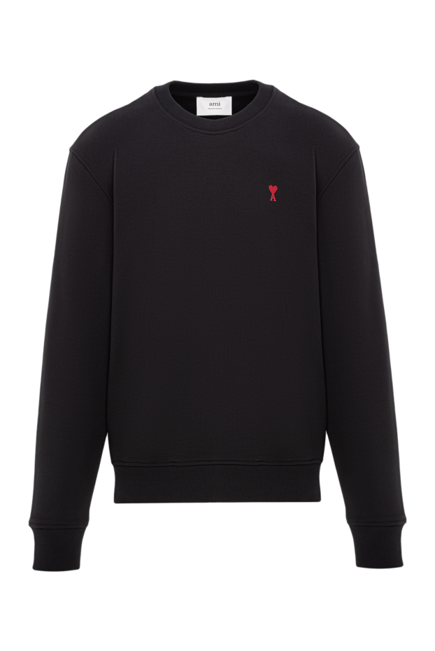 Black cotton sweatshirt with signature embroidered monogram motif - photo 1