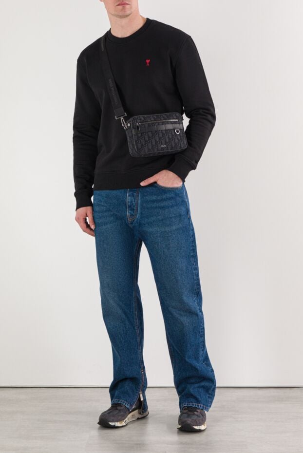Black cotton sweatshirt with signature embroidered monogram motif - photo 2