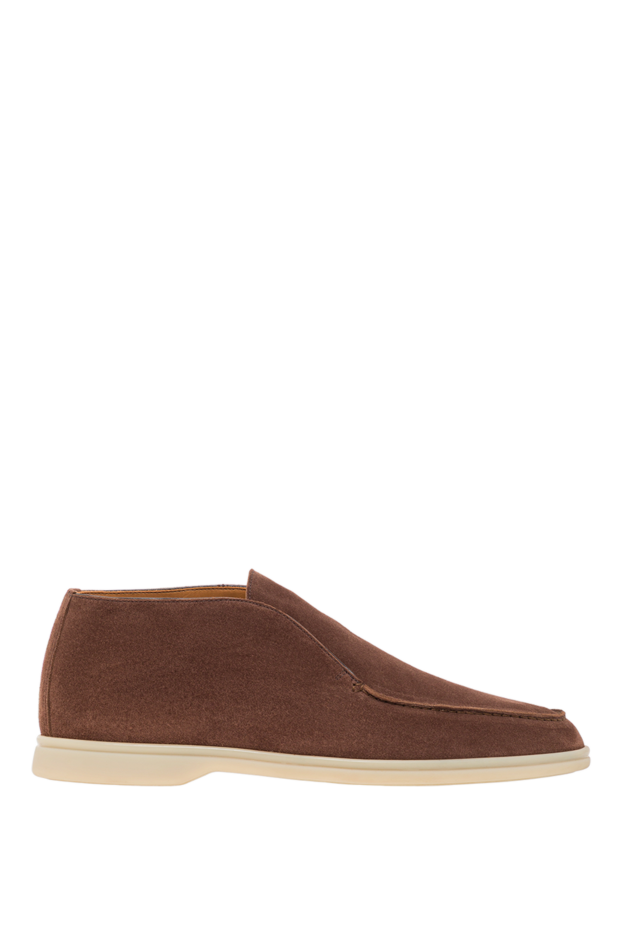 Лофери шкіряні navy з зернистою фактурою та світлою підошвою - фото 1