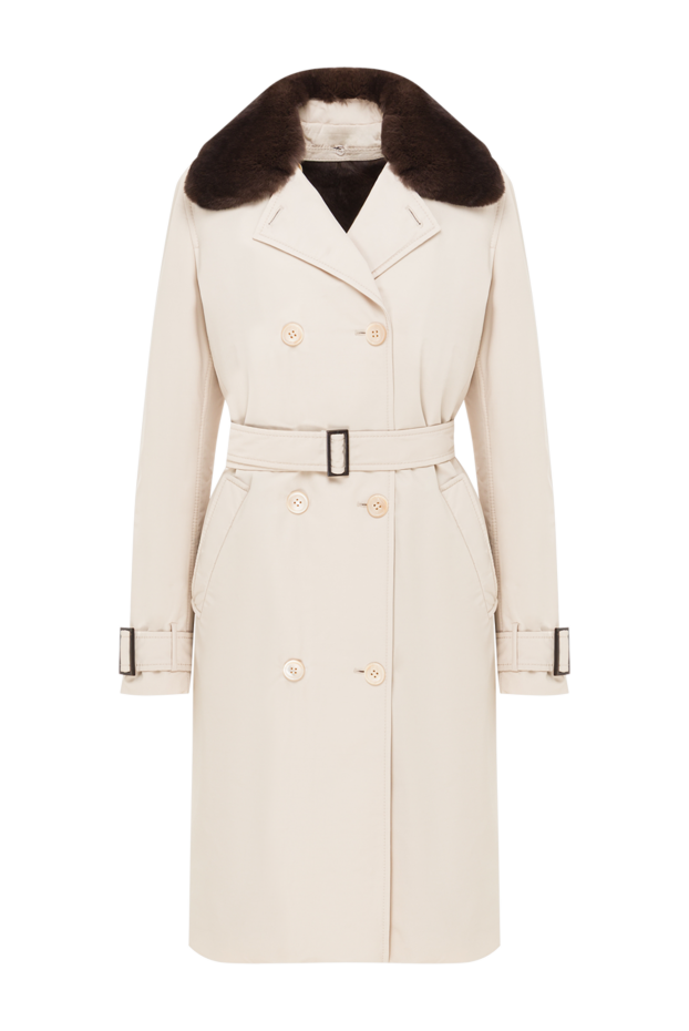 Kiton beige double-breasted trench coat with fur and shearling collar 192055 - photo 1