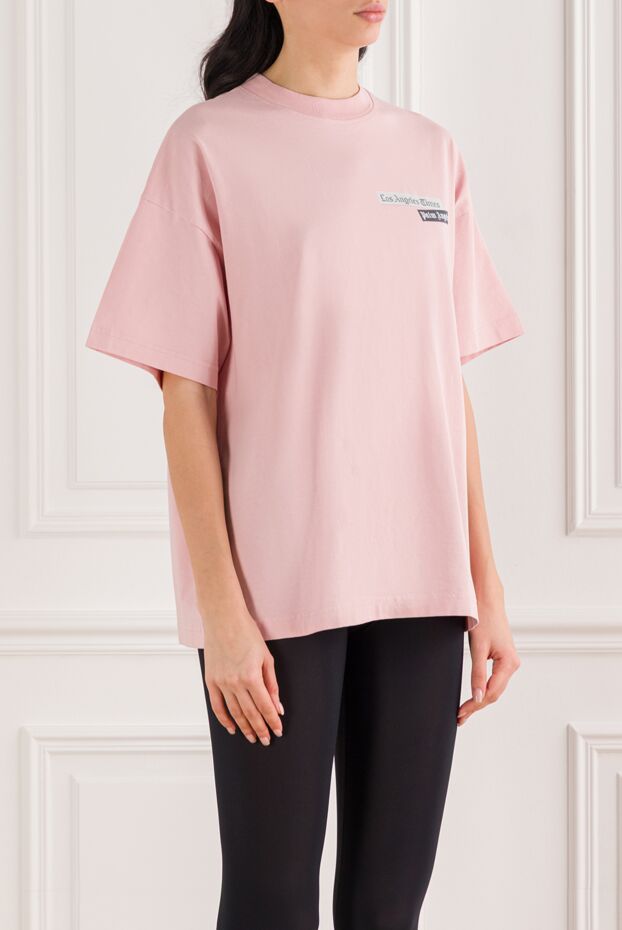 Palm Angels cropped pink cotton t-shirt with wide sleeves 192135 - photo 3