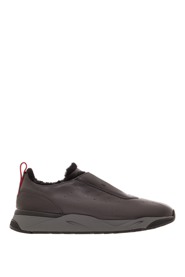 Santoni dark grey leather sneakers with fur lining 192145 - photo 1