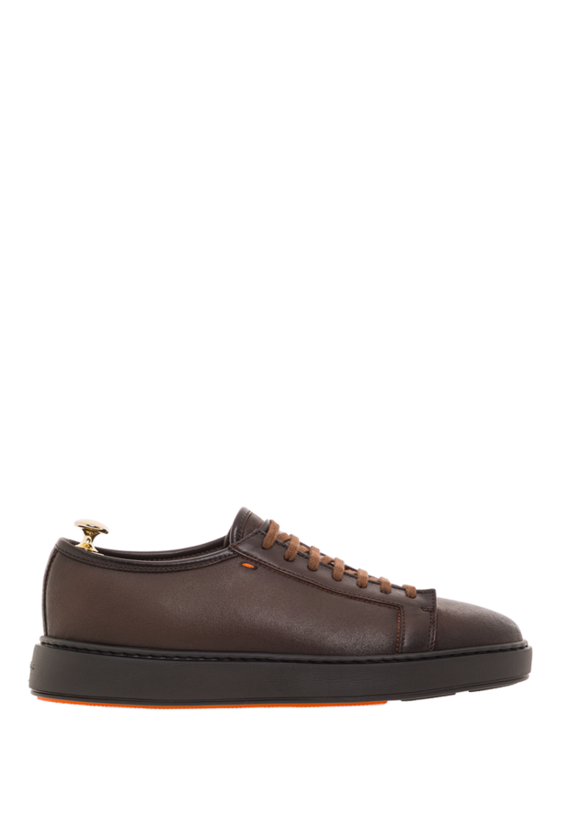 Santoni men's dark brown tumbled leather double buckle sneakers 192146 - photo 1