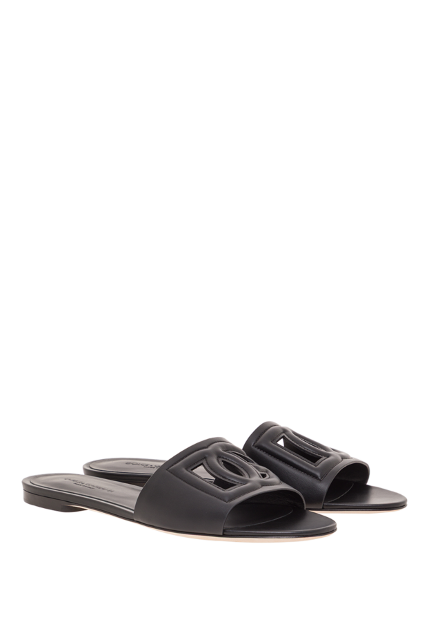 Dolce & Gabbana bianca dg millennials logo calfskin slides in black 192241 - photo 3