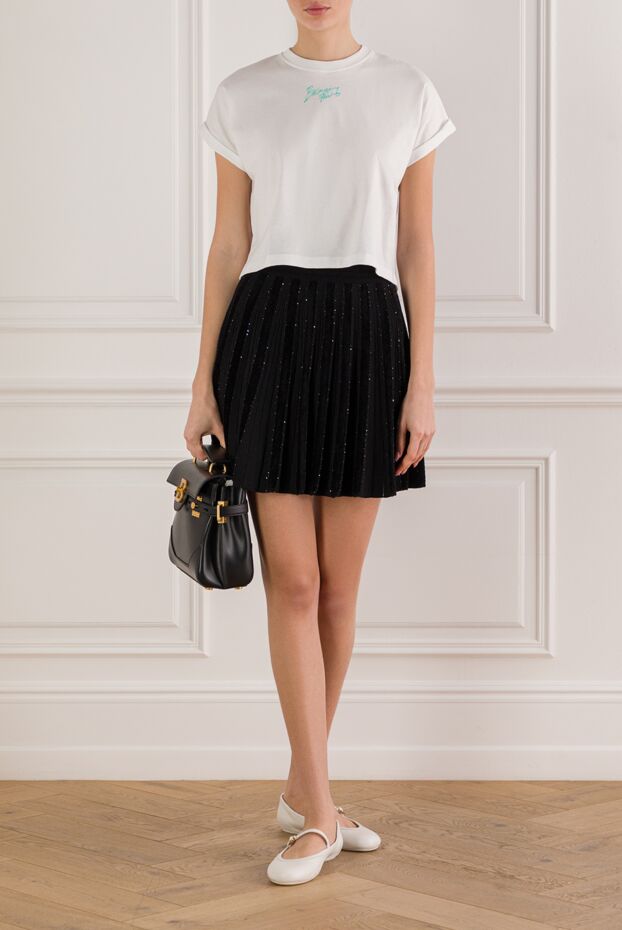 Balmain белая футболка из хлопка с контрастным принтом 192256 - фото 2