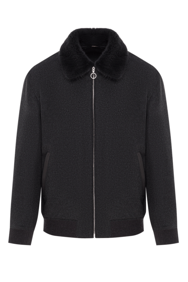Seraphin dark gray cashmere bomber jacket with fur collar 192351 - photo 1