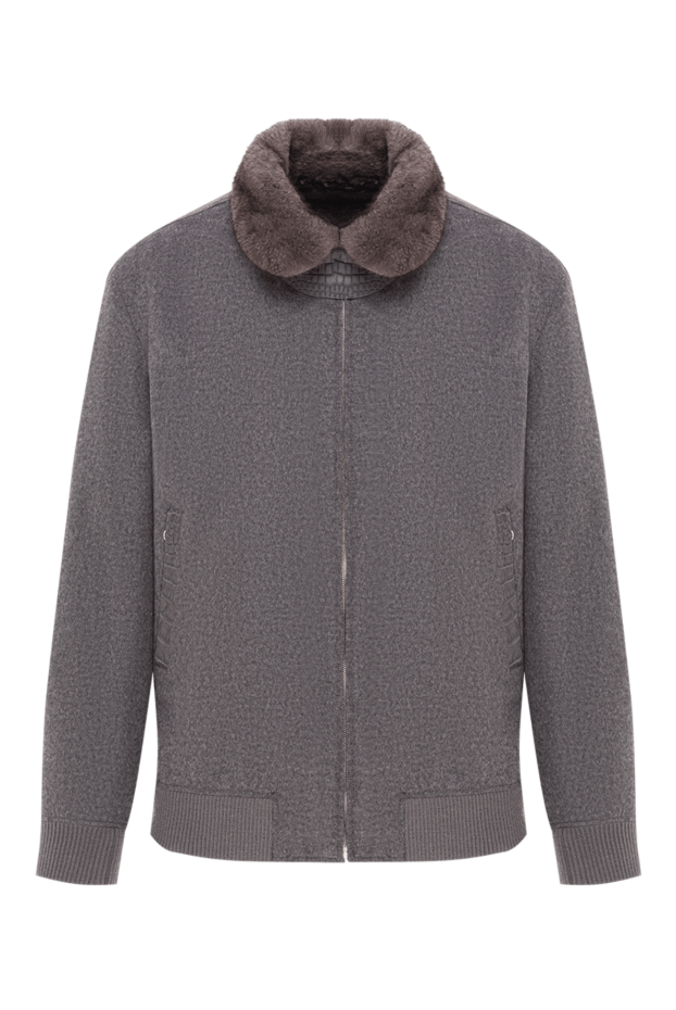 Seraphin gray cashmere bomber jacket with fur and crocodile skin inserts 192352 - photo 1