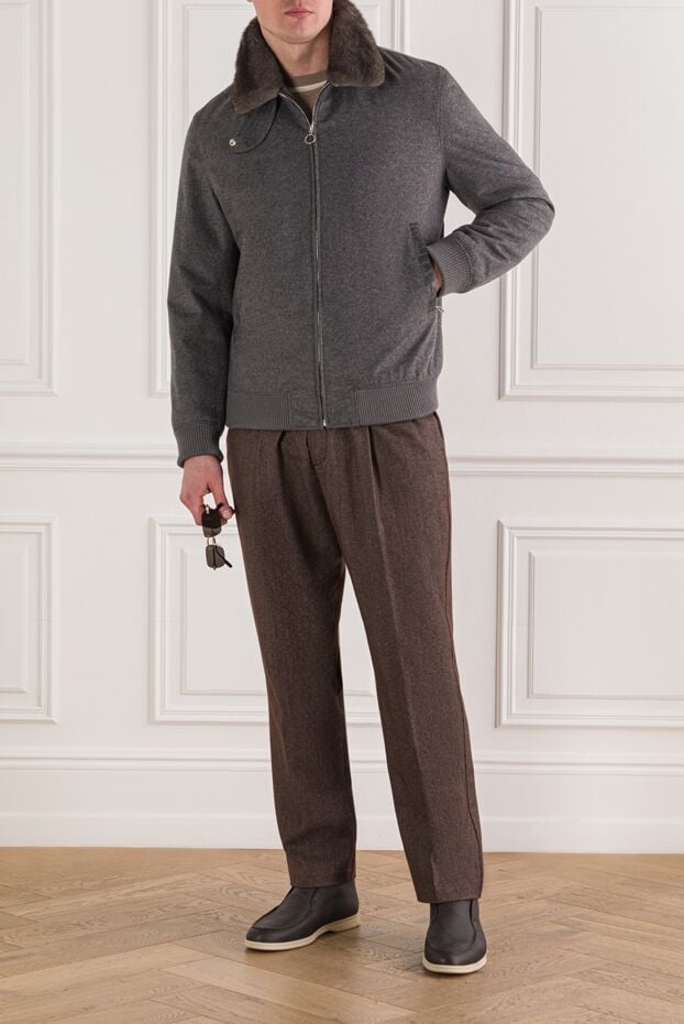 Seraphin gray cashmere bomber jacket with fur and crocodile skin inserts 192352 - photo 2
