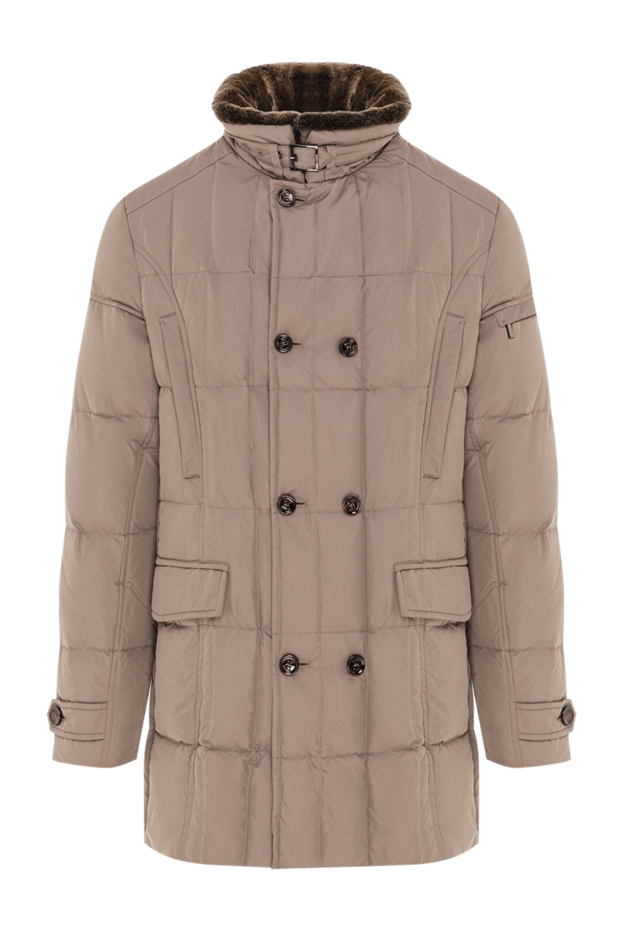 Moorer beige men's down jacket with a stand-up collar and fur trim 192356 - photo 1