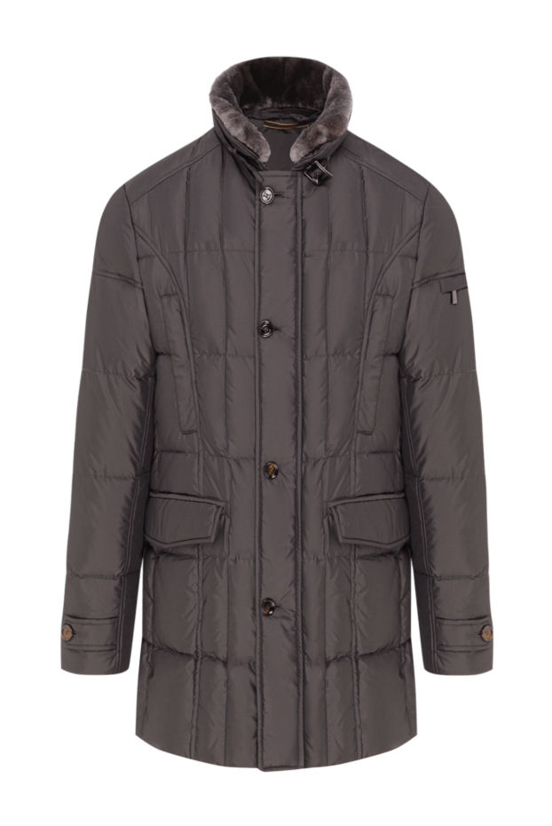 Moorer men's gray down jacket with a stand-up collar and fur trim 192357 - photo 1