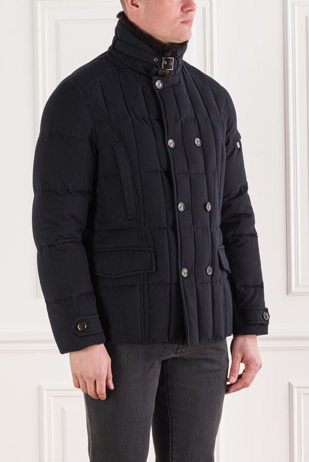 Moorer dark blue down jacket with a fur collar and double-breasted fastening 192365 - photo 3