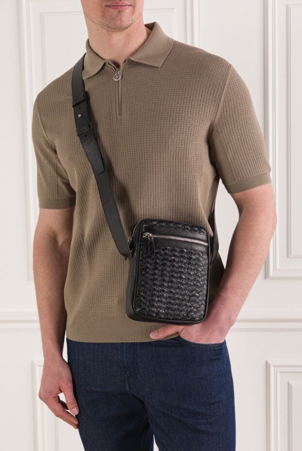 Tardini men's black woven leather shoulder messenger bag 192375 - photo 2