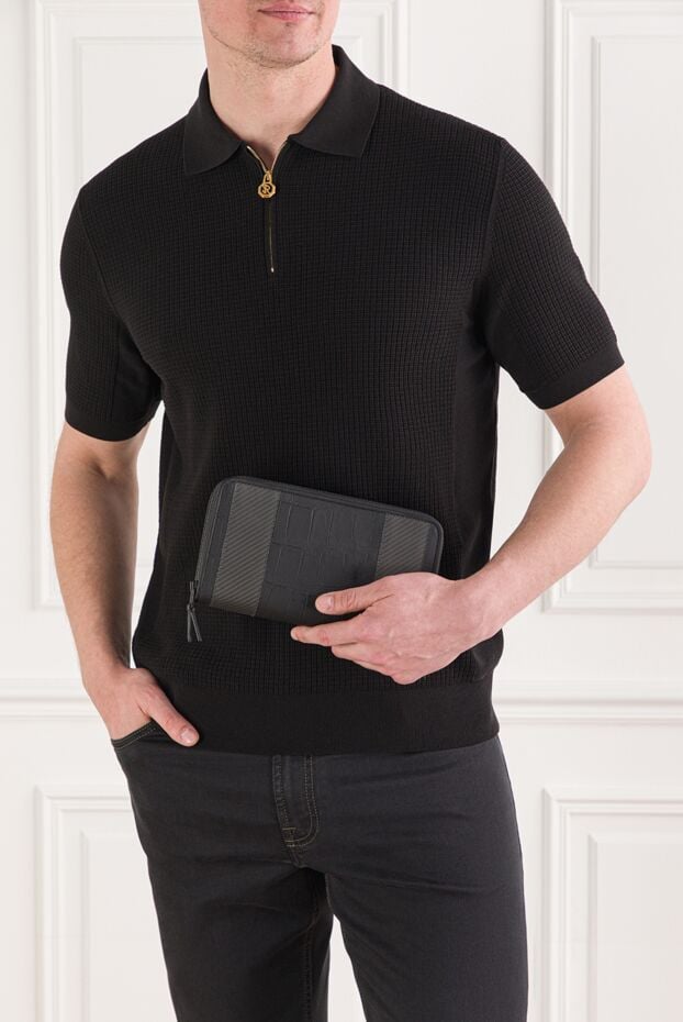 Tardini men's clutch bag made of crocodile leather and carbon fiber in black 192376 - photo 2