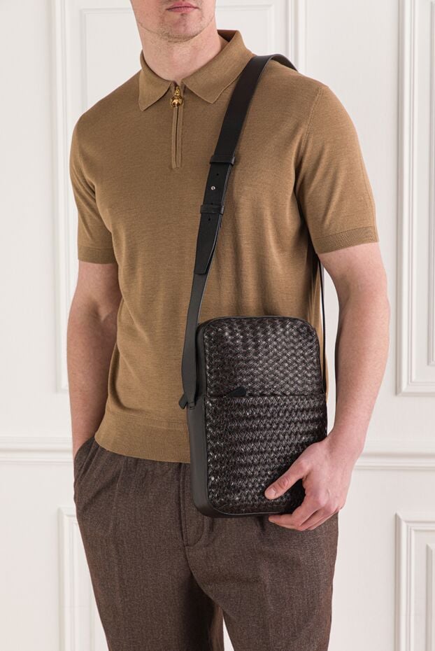 Tardini men's brown woven leather shoulder messenger bag 192377 - photo 2