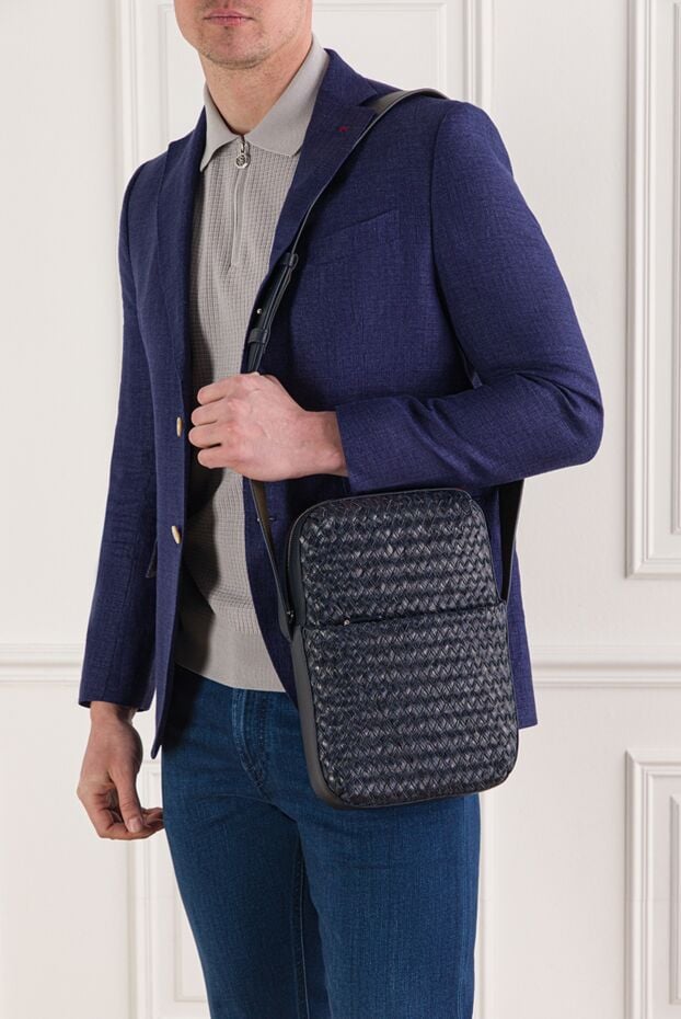 Tardini dark blue men's woven leather shoulder bag 192380 - photo 2