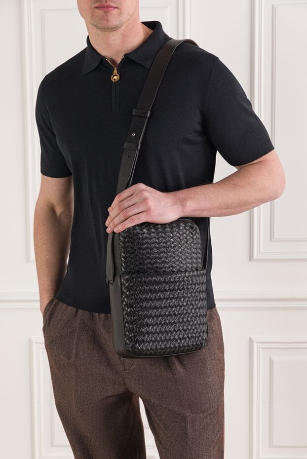 Tardini men's black woven leather shoulder bag 192381 - photo 2