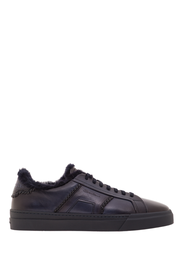 Santoni men's black leather sneakers with fur lining 192382 - photo 1