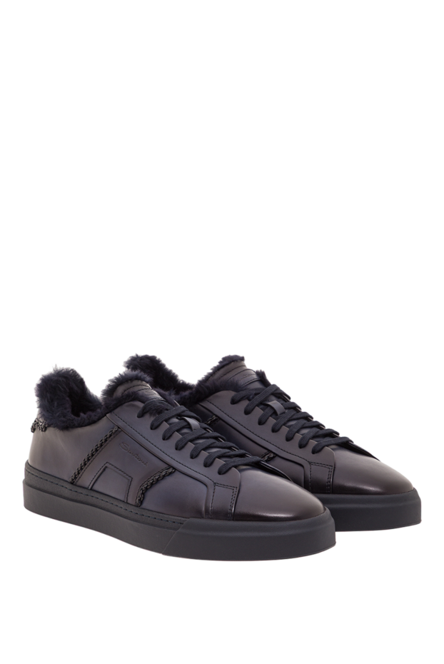 Santoni men's black leather sneakers with fur lining 192382 - photo 3