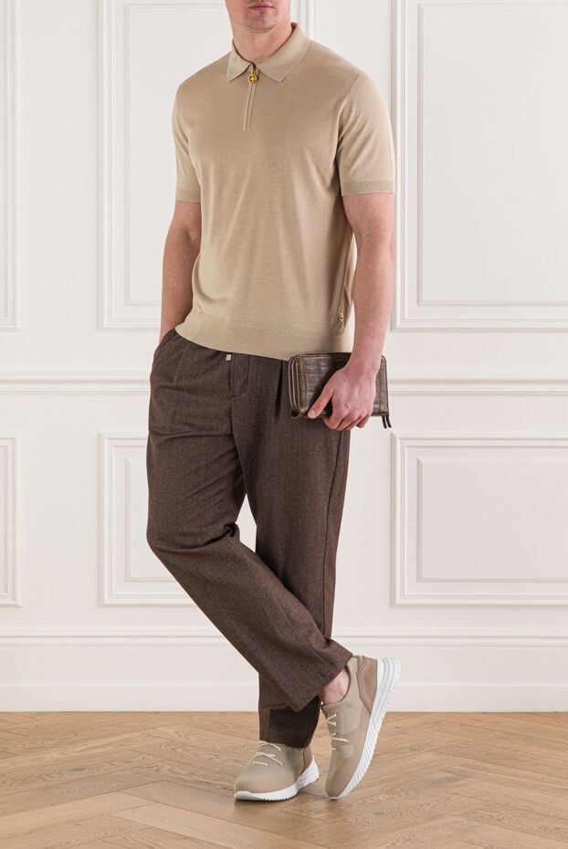 Stefano Ricci light beige silk men's polo shirt with a zipper 192395 - photo 2