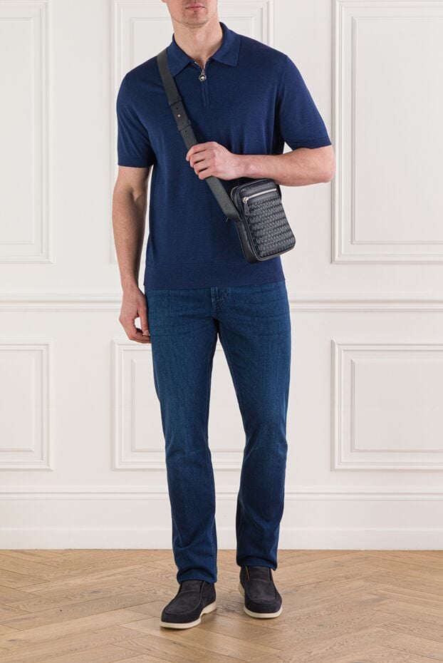 Stefano Ricci blue silk polo shirt with short sleeves and a zipper 192396 - photo 2