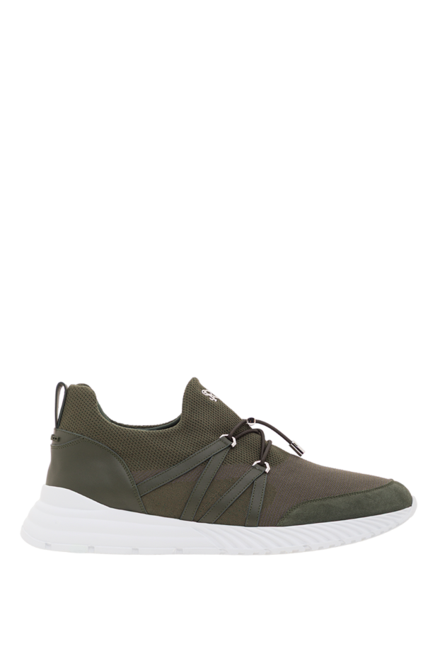 Stefano Ricci men's green textile sneakers with calfskin inserts and metal hardware 192399 - photo 1