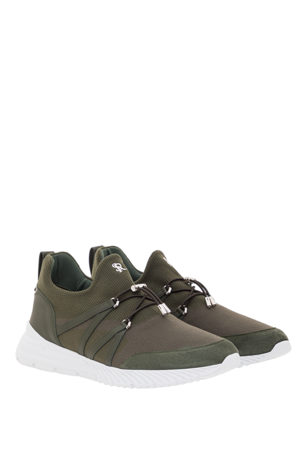 Stefano Ricci men's green textile sneakers with calfskin inserts and metal hardware 192399 - photo 3