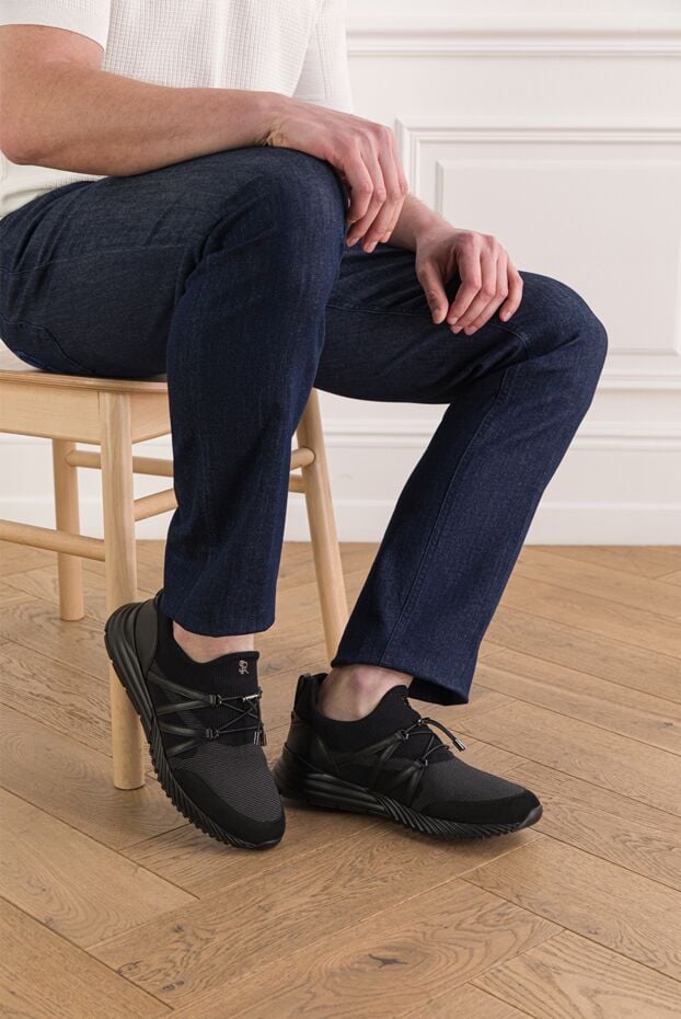 Stefano Ricci black men's sneakers made of textile with leather inserts 192400 - photo 2