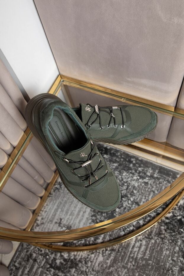Stefano Ricci men's green textile sneakers with leather overlays 192402 - photo 2